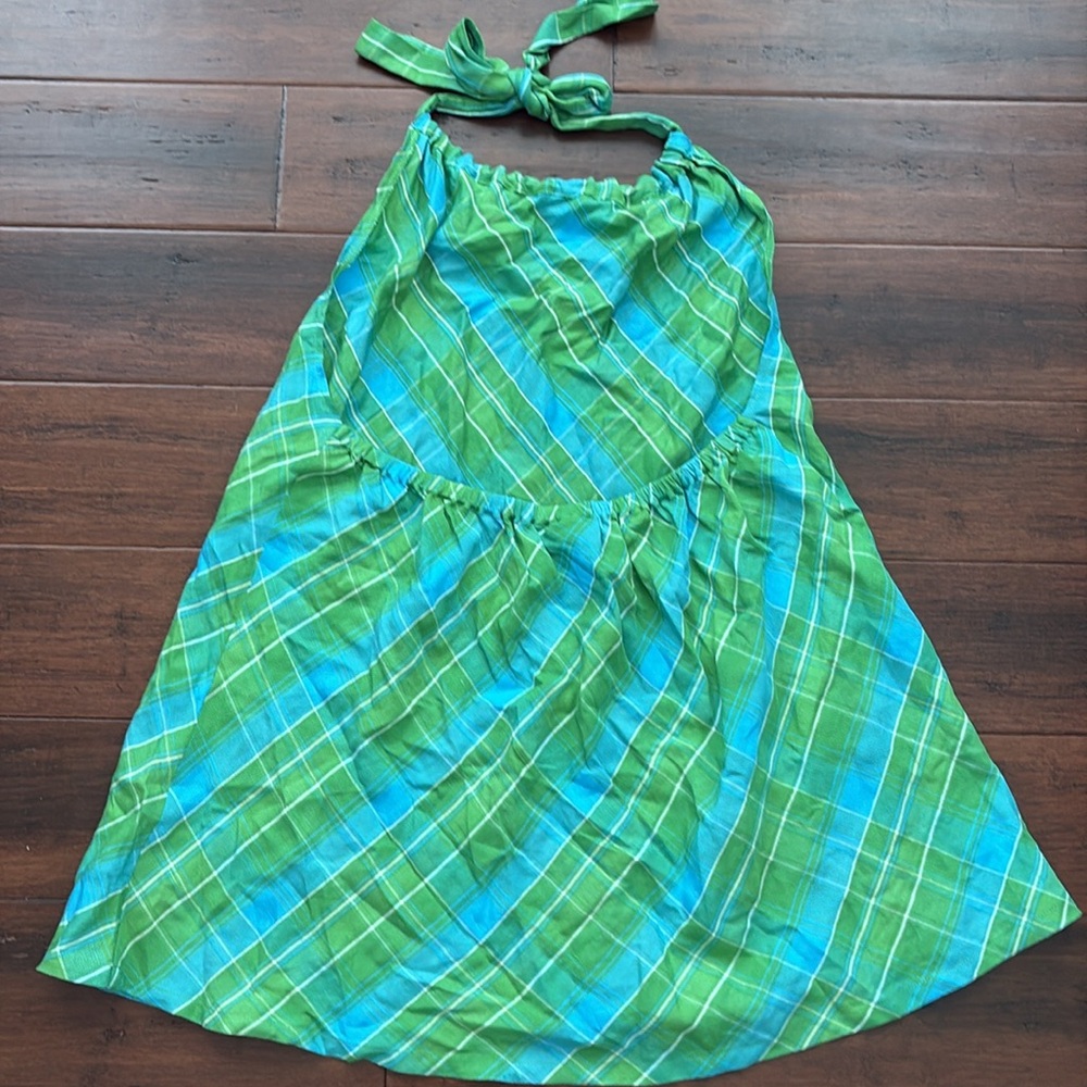 EUC Ashley Stewart Linen Blend Halter Top Tunic 18 W Womens Plaid Blue Green - Picture 3 of 4